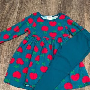Hanna Andersson Teal Outfit with Red Apple Design